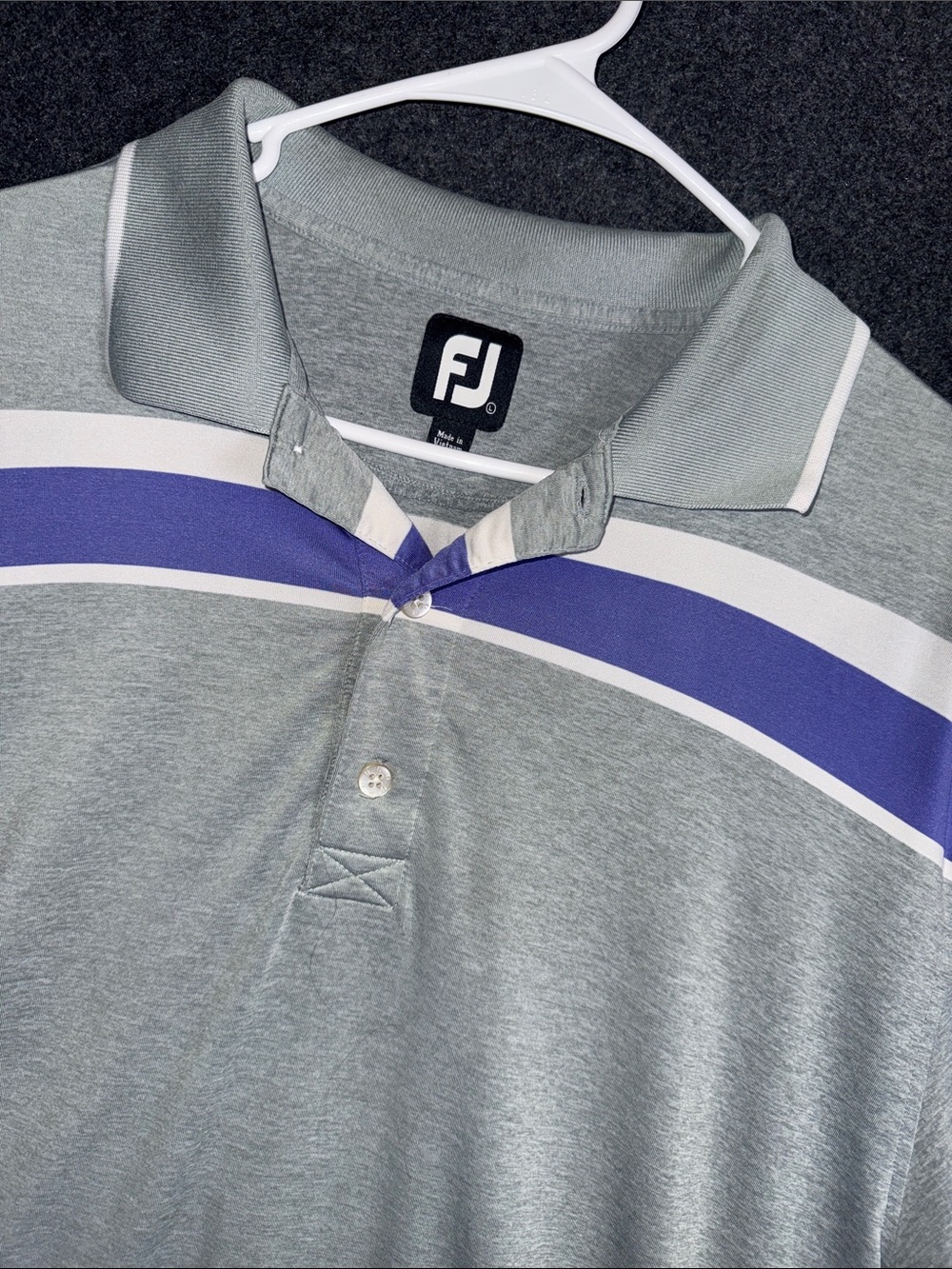 FootJoy Mens Performance Golf Polo Shirt Grey Purple Stripe Large‎ Short Sleeve